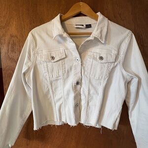 Esmara White Denim Jacket • Cropped Raw Hem Jean Jacket • Casual Layer • Size 12